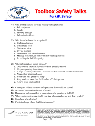 Summary toolbox talks provide a convenient and effective method of communicating and reinforcing the safety message throughout the workforce, and, used properly, can significantly enhance the development of a safe working culture. Forklift Toolbox Talk Pdf 2020 2021 Fill And Sign Printable Template Online Us Legal Forms