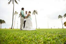 Beach Wedding At Fort Derussy Beach Park In Waikiki Beachwedding Islanderweddings Beach Wedding Packages Hawaii Beach Wedding Hawaii Wedding Planner