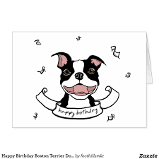 Black And White Boston Terrier Cartoon Happy Birthday Boston Terrier Dog Card Zazzle Com Dog Lovers Birthday Cute Dog Drawing Boston Terrier Dog