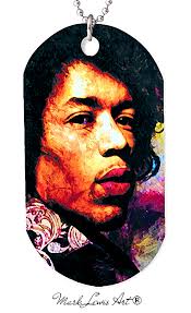 Jimi Hendrix necklace dog tag pendant 30" stainless steel chain, key ring  and gift bag