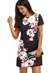 Floerns Women S Floral Print Short Sleeve Casual Top Shirt Dress Black White M Buy Online In Cayman Islands At Desertcart 33279216