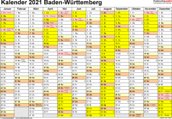 (1) schüler haben an den feiertagen gründonnerstag und reformationsfest schulfrei (siehe feiertagsgesetz §4 abs. Kalender 2021 Baden Wurttemberg Ferien Feiertage Excel Vorlagen