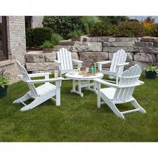 Polywood Kahala 5 Piece Adirondack Chair Conversation Set With Round Table White Table Aruba Chairs T In 2020 Adirondack Chairs Patio Adirondack Chair Perfect Patio
