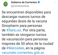 La inscripción arrancó a las 00 y continuará todo el día. Portal Del Gobierno De Corrientes Estan Disponibles Nuevos Turnos Para Descargar De La Pagina Vacunate Corrientes Gob Ar