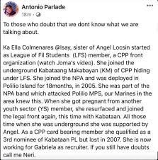 Those people saying that i red tag got their comments somewhere, maybe they didn't even read my entire statement, parlade said. Angel Locsin Meets With Lt General Antonio Parlade Jr To Clear Red Tagging Issue Pep Ph