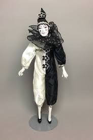 Black And White Clown Halloween Costume Vintage Porcelain Clown Harlequin Jester Black White 15 Doll Antique Porcelain Dolls Vintage Porcelain Porcelain Dolls