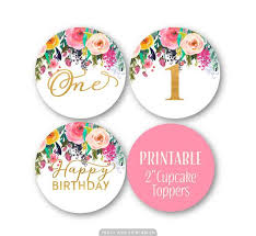 Rose Gold Happy Birthday Cake Topper Printable First Birthday Cupcake Toppers 1st Birthday By Tracyannprintables Cupcake Toppers Printable 1st Birthday Cupcakes First Birthday Cupcakes