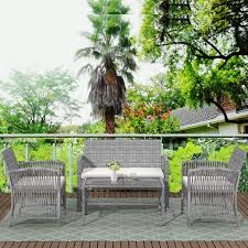 Rattan Patio Furniture Sets Clearance 4 Piece Outdoor Conversation Sets Wicker Bar Set With 2 Arm Chairs 1 Loveseat Coffee Table Patio Dining Sets For Back In 2020 Patio Dining Set