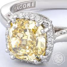Canary Yellow Diamond In Halo Vintage Inspired Engagement Ring By Taco Tacori Engagement Rings Unique Diamond Engagement Rings Diamond Engagement Rings Vintage
