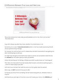 It means feeling secure enough that you don't feel jealous or needy if your partner if you're in a true love relationship, you'll feel that your individuality is respected and honored. 8 Differences Between True Love And Fake Love By Nasir Rehman Issuu