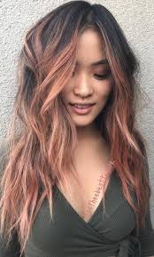 Black And Gold Hair Color Black Hair With Rose Highlights Rosegold Balayage Haarfarben Strahnchen Schwarze Haare