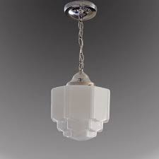 1920 S 1930 S Milk Glass Skyscraper Shade Vintage Art Deco Antique Chandelier Ceiling Light Fixture Nickel Chrome Restored Rewired Chandelier Ceiling Lights Milk Glass Antique Chandelier