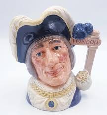 ROYAL DOULTON Large 19cm CHARACTER JUG 'DICK WHITTINGTON-LORD MAYOR OF  LONDON' (Handle: Sign Post To