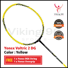 Yonex voltric 2dg slim is made from super high elasticity high modulus graphite, making it possible to withstand higher tension than any other yonex rackets and having a slim shaft in comparison to the previous voltric 2dg. Yonex Voltric 2 Dg Badminton Racket Yellow Free Yonex String Grip Shopee Malaysia