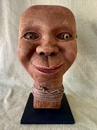 Antique Folk Art Americana Large Carved Wood Puppet Head