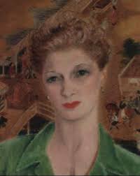 Benedicta in front of a Japanese mural Isobel monk née Robertson by Randolph  Stanley Hewton