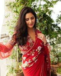 Katrina Kaif glows in red floral embroidery saree
