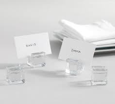 Make a pattern on posterboard or illustrator and then print it (preferably on a thick card stock), then cut it out. Slab Glass Cube Place Card Holders Set Of 4 Pottery Barn