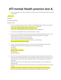 Ati Mental Health Practice Test A Latest 2020 Complete Questions Answers