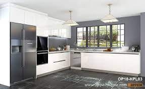 Bring a timeless look to your home with luxury laminate flooring from homebase. L Shaped White Laminate Kitchen Cabinet Op18 Hpl03