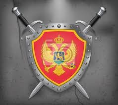 Flagge Von Montenegro Der Schild Mit Nationalflagge Zwei Gekreuzte Fototapete Fototapeten Myloview De