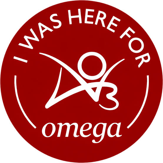 Circular badge with the words 'I was here for omega' with an AO3 logo