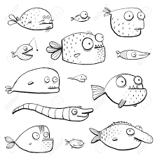 In this children's book, froggy learns to swim, froggy is trying to learn to swim. Black Outline Humor Cartoon Swimming Fish Characters Collection Royalty Free Cliparts Vectors And Stock Illustration Image 44085659