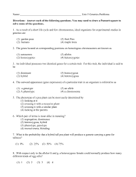 In the genetic diagrams for these crosses: Unit 5 Genetics Problems