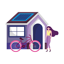 Umweltfreundlicher Transport Junge Frau Mit Fahrrad Haus Mit Solarpanel Energie Nachhaltig 1846470 Vektor Kunst Bei Vecteezy