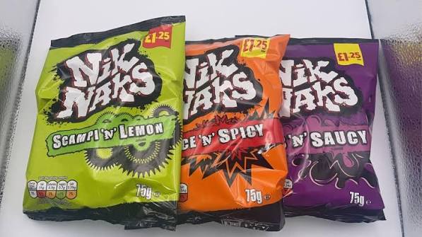 A pack of 3 Nik Naks Crisps Corn Snacks Flavor | Nik Naks Nice & Spicy| Nik  Naks Rib & Saucy | Nik Naks Scampi & Lemon | 75g each | Buy
