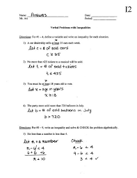 2021 system of inequalities worksheet pdf graphing systems of inequalities worksheet pdf 6 more than 12 5 weeks livingmydream96 from lh3.googleusercontent.com worksheets jacquelyne chloe february 22, 2021. Verbal Problems With Inequalities Worksheet I2 Answers Pdf