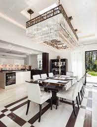 Chandeliers are a very big part of dining room design. Architecture Modern House Beautiful Interiors Dining Room Stock Photo Picture And Royalty Free Image Image 44078553
