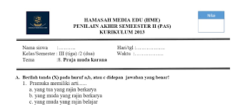 Sedangkan penilaian aspek sikap dilakukan oleh pendidik dan dilaporkan oleh satuan pendidikan. Soal Pas Uas Kelas 3 Tema 8 Praja Muda Karana K13 Revisi 2018 Kumpulan Soal Tematik Sd