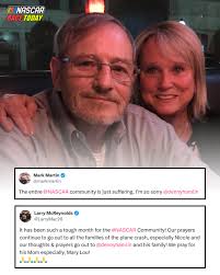 Mark Martin: "The entire NASCAR community is just suffering. I'm so sorry  Denny Hamlin." Larry McReynolds: It has been such a tough month for the  NASCAR Community! Our prayers continue to go