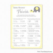 The largest collection of hilarious and printable baby shower games online. Baby Shower Games Baby Trivia Game Baby Shower Trivia Yellow Elephant Baby Shower Elephant Shower Games Printable Game By Print That Baby Shower Catch My Party