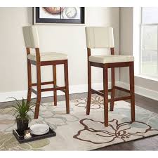 Set of 2 fabric bar stools grey featuring a linen fabric upholstery seat, the bar stool comes with padded seating for maximum comfort. Linon Milano Full Back Wood Bar Stool 30 Seat Height Medium Dark Walnut Finish Finish With Cream Fabric Walmart Com Walmart Com