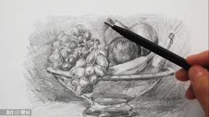 How To Draw A Fruit Bowl With Pencil Paintingtube Display all the fruit cards in front of the younglings and all the xerox copies on either chairs or on the floor. how to draw a fruit bowl with pencil