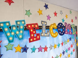 Marquee Welcome Bulletin Board Display Welcome Bulletin Boards Kindergarten Classroom Decor Star Themed Classroom