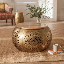 Silver coffee table extraordinary and stylish: Peetal Round Drum Coffee Table Myakka Co Uk Myakka