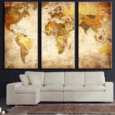 Tan World Map 3 Piece Canvas Map Canvas Painting World Map Wall Art Framed Canvas Wall Art