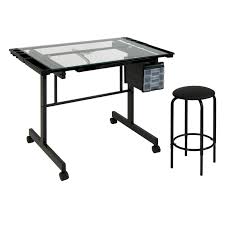 The vision craft station is the ideal table for artists and draftsmen. Vision 2 Piece Craft Center With Drawing Table And Stool In Black Clear Glass Item 10061 Studio Designs