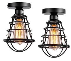 Vintage Semi Flush Mount Ceiling Light E26 E27 Base Edison Rustic Antique Metal Caged Industrial Ceiling Light Fixture Farmhouse Goals