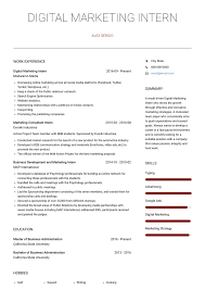 Summer internship resume example with no work experience. Digital Marketing Intern Resume Samples And Templates Visualcv