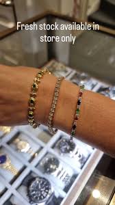 1. 18ct yellow gold diamond and emerald bracelet , 2. 18ct yellow gold  8.6ct diamond tennis bracelet , 3. 14ct yellow gold, Sapphire, emerald,  Ruby bracelet , Dm to enquire, all in store at our ...