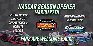 Last race was a motorcycle race in 1960. March 27th Nascar Season Opener Evergreen Speedway