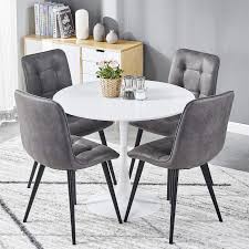Refine by | top brands. Tonvision Dining Table And Chairs Set 4 Grey Chairs With 90cm White Wooden Table Retro Modern Home Kitchen Office Furniture White Table And 4 Grey Chairs Amazon Co Uk Kitchen Home