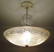 Restored Antique 1930s Vintage Art Deco Glass Ceiling Light Fixture Chandelier Crystal Light Fixture Antique Lighting Glass Lighting