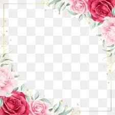 Square Floral Of Watercolor Roses Flowers And Golden Border Flower Watercolor White Png Transparent Clipart Image And Psd File For Free Download Watercolor Flower Illustration Floral Border Design Flower Illustration