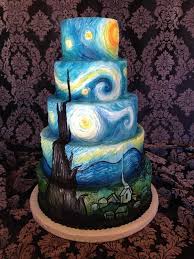 Starry Night Cake By Breyanne Hand Painted Buttercream Hand Painted Cakes Gogh Cake Starry Night Van Gogh