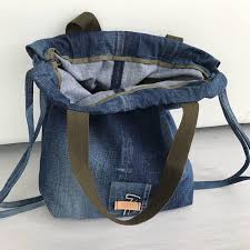 Bolso De 40 Cm X 20 Cm X 25 Cm 2 In 1 Repurposed Denim Drawstring Backpack And Tote Bag Bolsos Carteras Y Correas De Hombro